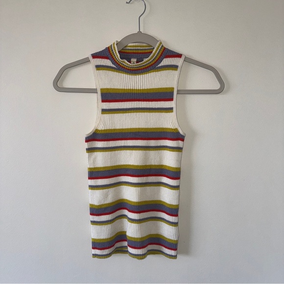 Moth Anthropologie Mock Neck Linen Blend Ribbed Tank Top XS - Picture 1 of 8